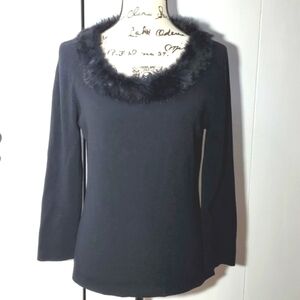Michelle Nicole- Black Sweater Faux fur Collar Soft cozy edgy Modern Sz.Medium